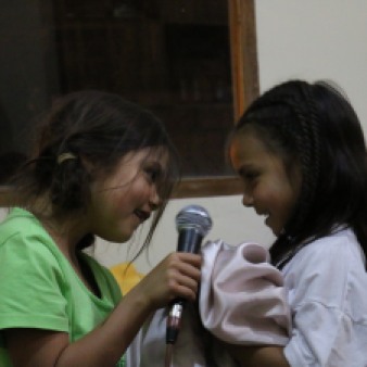 of course the girls were thrilled to use the microphones